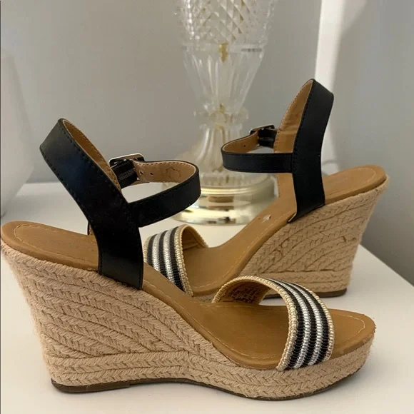 BCBGeneration Metallic Striped Espadrille Wedges - Picture 4 of 5